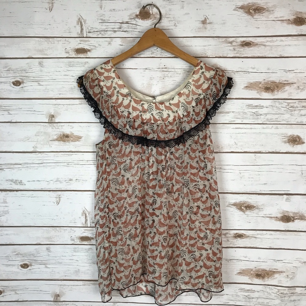 Y2k Anna Sui silk cottage core chicken blouse grunge top fairycore whimsigoth